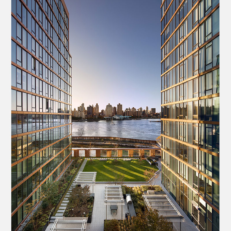 Professional architectural photograph of an apartment building in New York City