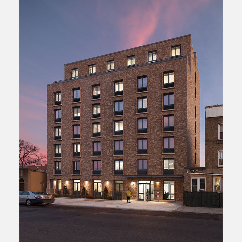 Professional architectural photograph of an apartment building in New York City