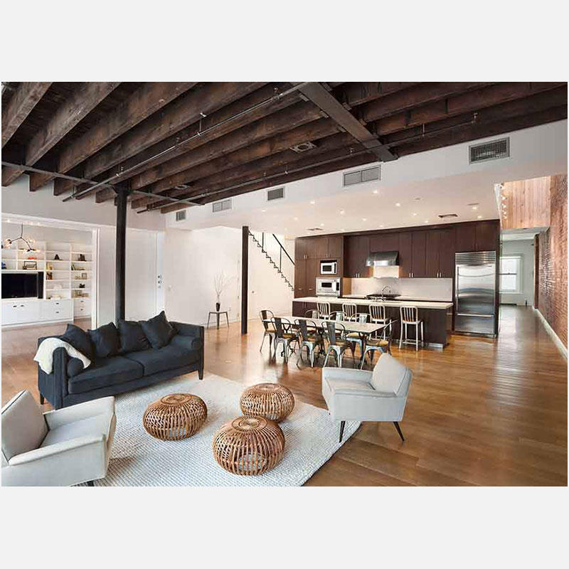 Professional architectural photograph of a high-end loft residence city residence in New York City