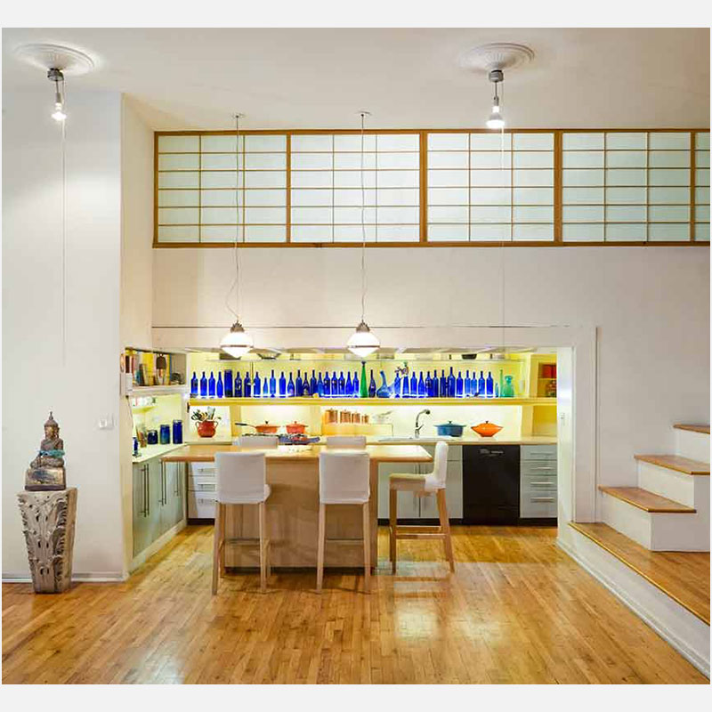 Professional architectural photograph of a high-end private loft residence in New York City