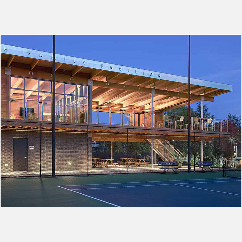 Professional architectural photograph of the college tennis facility at Princeton