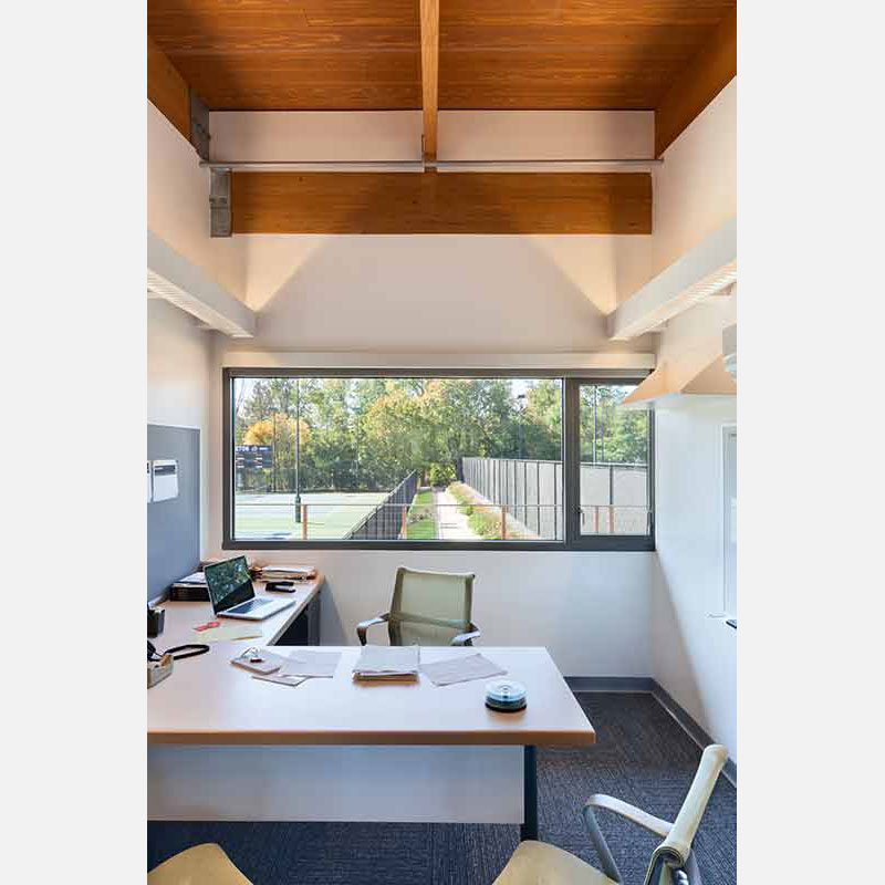 Professional architectural photograph of the college tennis facility at Princeton